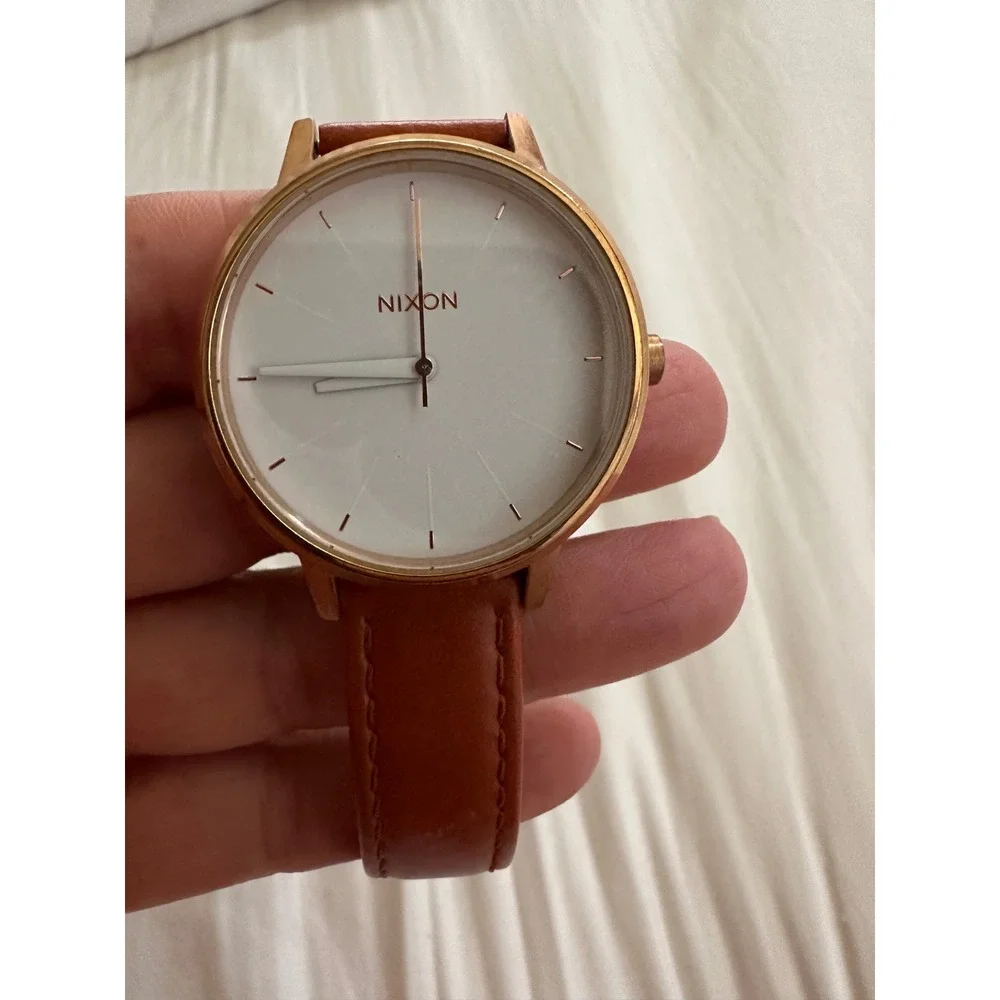 Nixon The Kensington Watch – Rose Gold & Tan Leather Strap (Needs Battery)